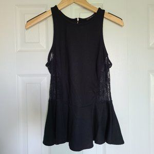 EUC Black Peplum Tank Top with Sheer Lace - Sz S/M